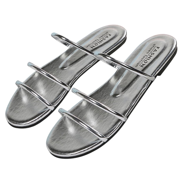 Amzcrzy Zapatos de mujer,Zapatos de mujer,Zapatillas de mujer, Pantuflas planas con cinturón fino y brillantes de una sola palabra para mujer, informales y cómodas Sandalias Mujer Zapatillas De Casa