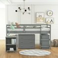 thumbnail image 3 of Harper & Bright Designs Twin Loft Bed Low Study Twin Size Bed with Cabinet and Rolling Portable Desk (Grey), 3 of 14