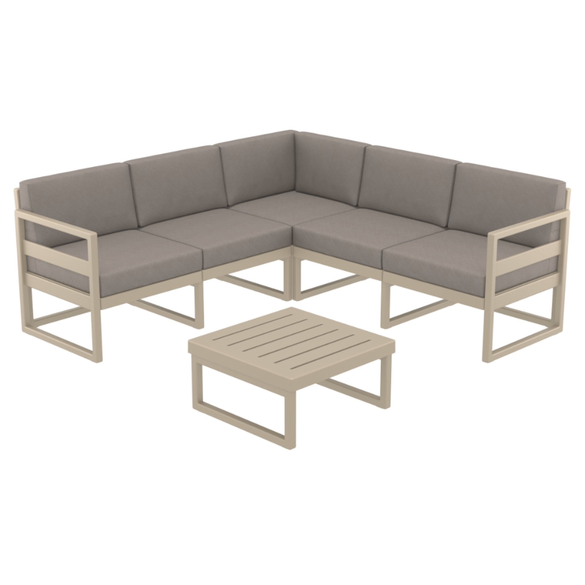 Mykonos Corner Sectional 5 Person Lounge Set White With Sunbrella Natural Cushion Com Mykonos Corner Sectional 5 Person, 5 Seater Garden Corner Sofa Set Grey And Light Wood Mykonos