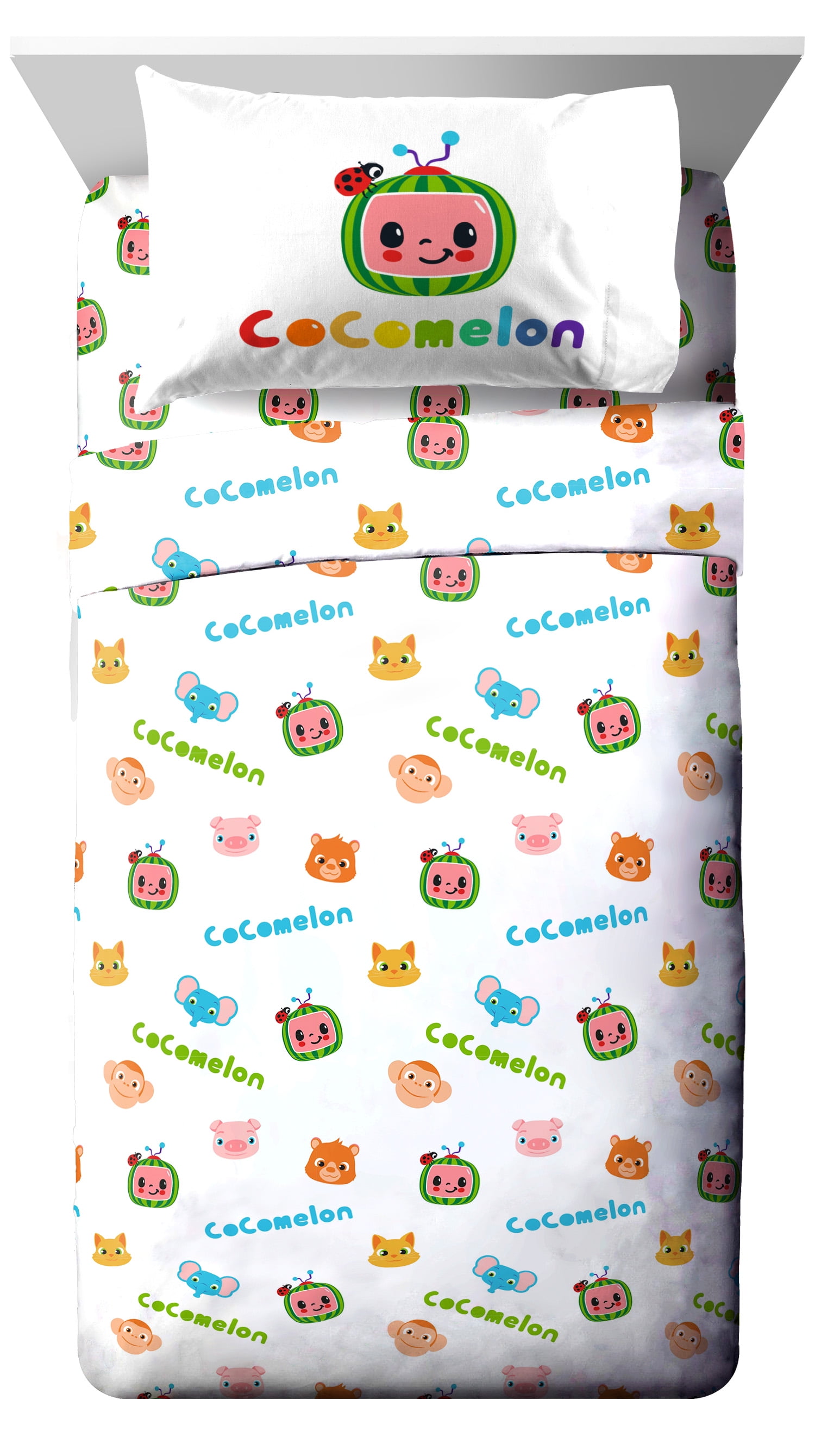 Cocomelon Animals Kids 3-Piece Twin Sheet Set, Microfiber, White, Moonbug