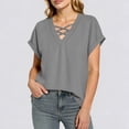 thumbnail image 5 of Guluxicc V Neck T Shirts for Women Short Sleeve Criss Cross Hollow Out Solid Color Tops Summer Casual Womens Shirts, 5 of 6