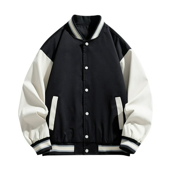 Iugvhana Big and Tall Jackets for Men Loose Fitting Casual Long Sleeve Color Block Coats with Pockets Snap Button Hoodless Outdoor Jacket Coat Black XXXXL