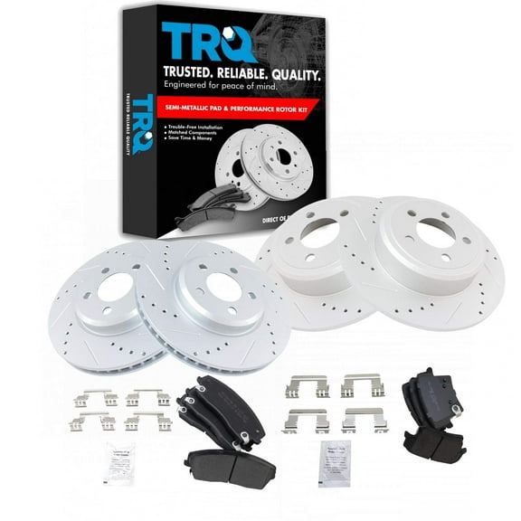 TRQ Posi Metallic Brake Pad Performance Drilled Slotted Rotors Front Rear