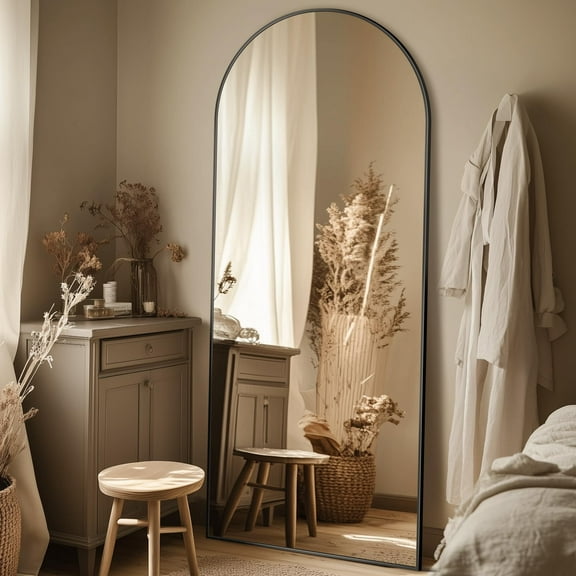 Gleamira 65"x 24" Arched Full Length Mirror Aluminum Alloy Framed Floor Mirror, Black