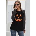 thumbnail image 3 of Chandails en Molleton Visage de Citrouille Halloween Femmes Mignon Pull Graphique Citrouille Décontracté Manches Longues Automne, 3 of 5