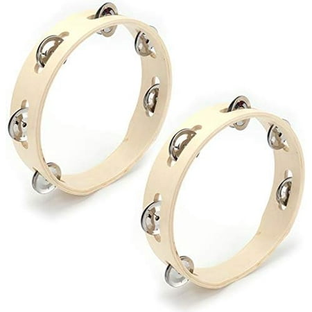 2 Pack 8" Wood Tambourine - Single Row 6 Pairs Jingles