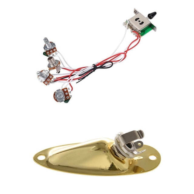 1x Pots for Guitar PreWired 1 Volume 2 Tone Control 5 Way Switch 3-500K & 1Pc Boat Output Input Jack Plate Sockets
