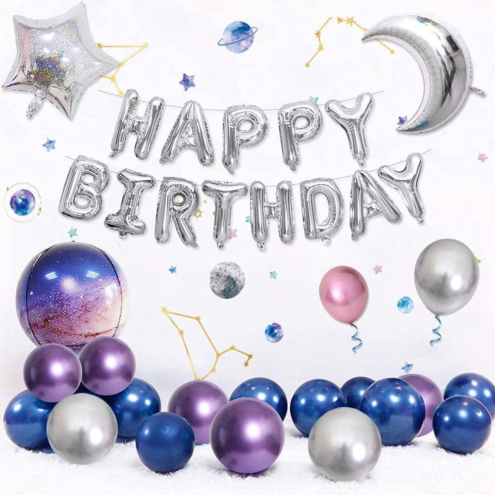 Birthday Party Decorations Boy, Bright Starry Sky Theme Party Decorations Pack for Men Kids with Happy Birthday Banner, Space Astronaut Starry Sky Party Foil Balloons for Children Baby Shower