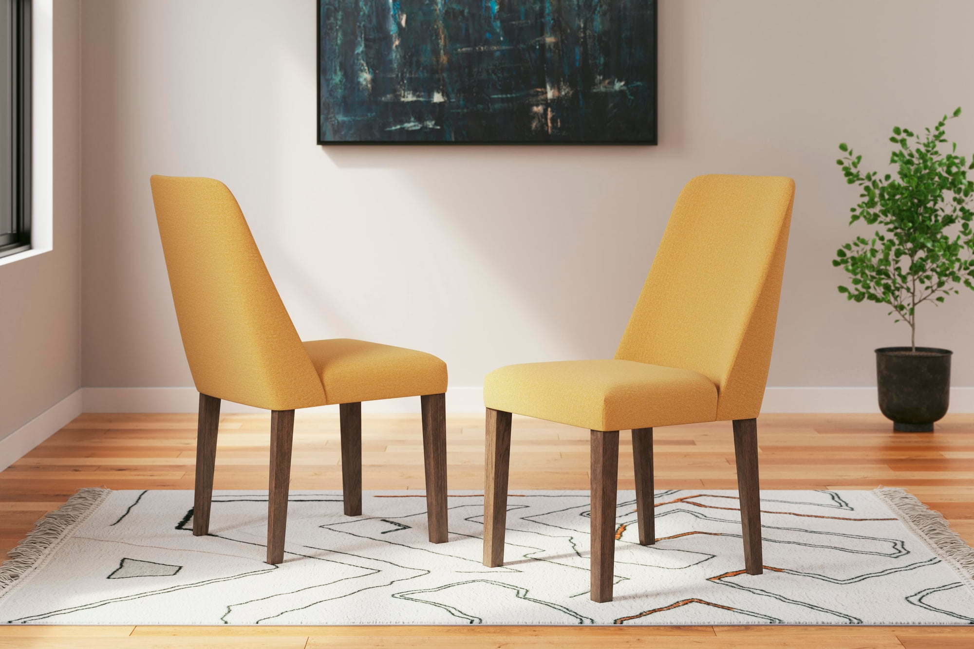 Signature Design by Ashley Lyncott Dining Room Upholstered Side Chair with Foam Cushion, Set of 2, Yellow