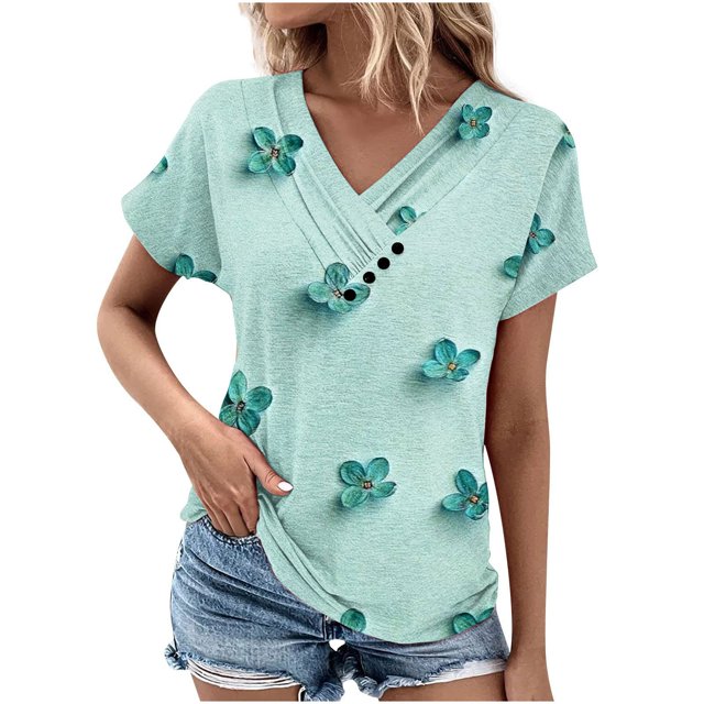 Blouses pour Femmes Col en V Décontracté Manches Courtes Printemps et Été