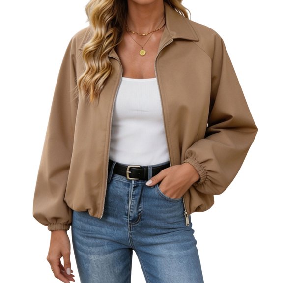 Jackets for Women Fashion Lapel Long Sleeve Full Zip with Pockets Solid Color Casual Jacket Outerwear Coat