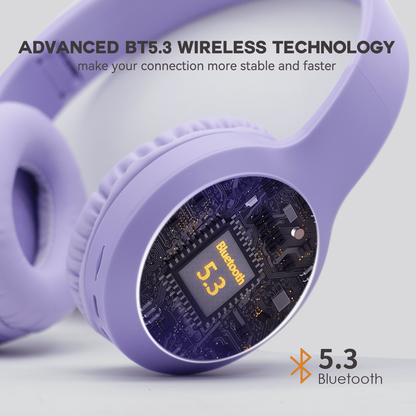 WIGACH Wireless Bluetooth Headphones, Over-Ear Headphones with HD Microphone, Foldable Bluetooth 5.0 Wireless Headphones for Travel/Office/Mobile Phone/PC, Purple thumbnail 8