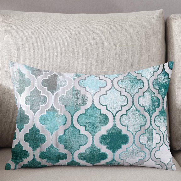 Decorative Pillow Cover 20x26 Inch Vintage Plaid Floral Lumbar Pillow Cover Green White Ombre Soft Cushion Covers for Sofa Couch Bed, Living Room Home Decor