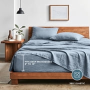 Bare Home Washed Sheet Set - Premium 1800 Collection - Deep Pocket - 4 Piece - Queen, Dusty Blue