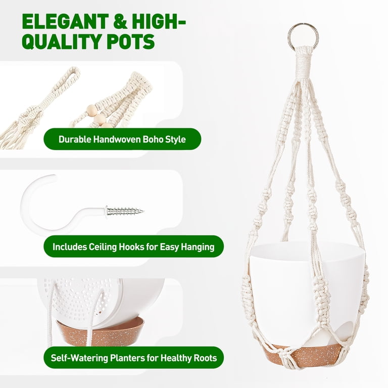 Xueyu Self-Watering Hanging Planters, 3-Pack with Macrame Hangers photo 3