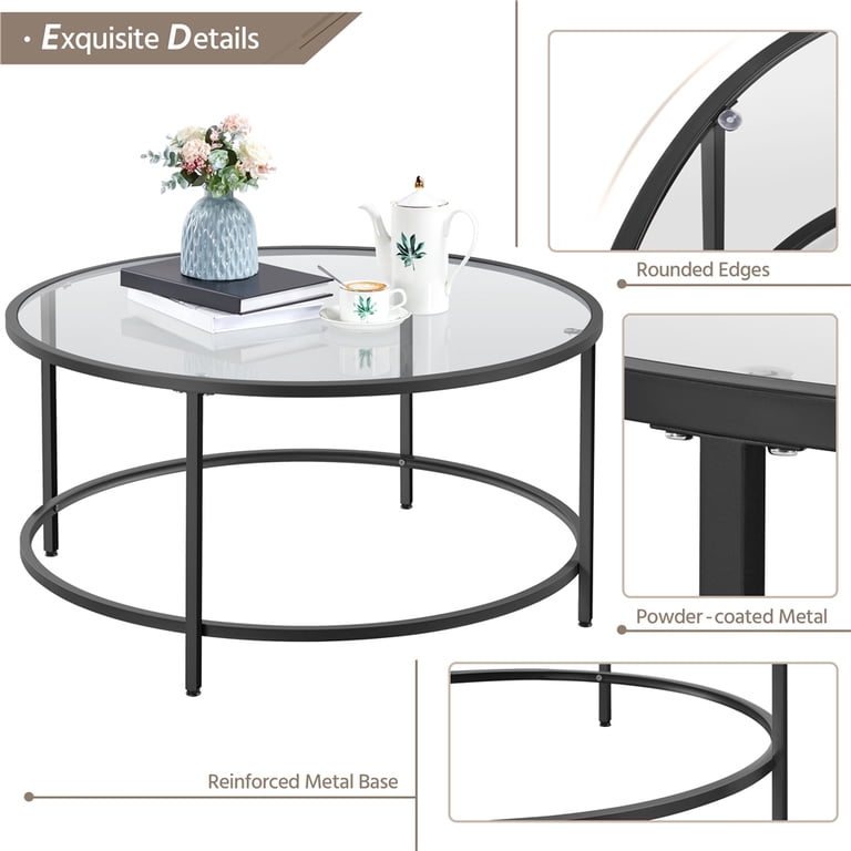 Renwick Round Glass-Top Coffee Table, Black Metal Frame photo 4