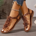 thumbnail image 4 of Dakaela Sandals for Women Flat Dressy Summer Flower Sandal with Ankle Strap Arch Support Comfortable Casual Walking Flats Shoes (8.5,Brown), 4 of 8