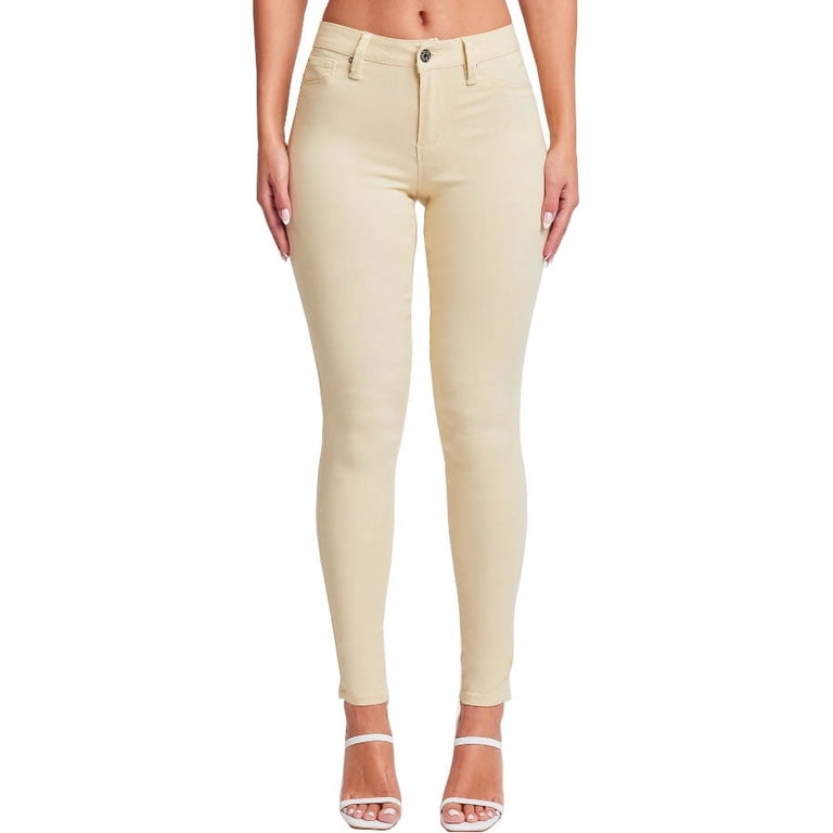 YMI Women's Hyperstretch Mid-Rise Skinny Jeans Banana Cream Large