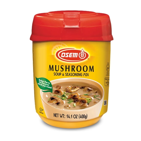 Osem Mushroom Soup and Seasoning Mix - Mushroom Soup Mix, Seasoning Base with Onion & Potato, Vegan Friendly Boullion, Kosher Stock Powder - 14.1 oz Jar (20 Servings)