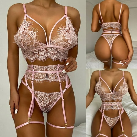 

POROPL Lingerie For Women Keyhole Neck Valentine S Day Comfortable Boudoir Outfits Wire-Free Girls Hook And Eye Bowknot Sleepwear For Women