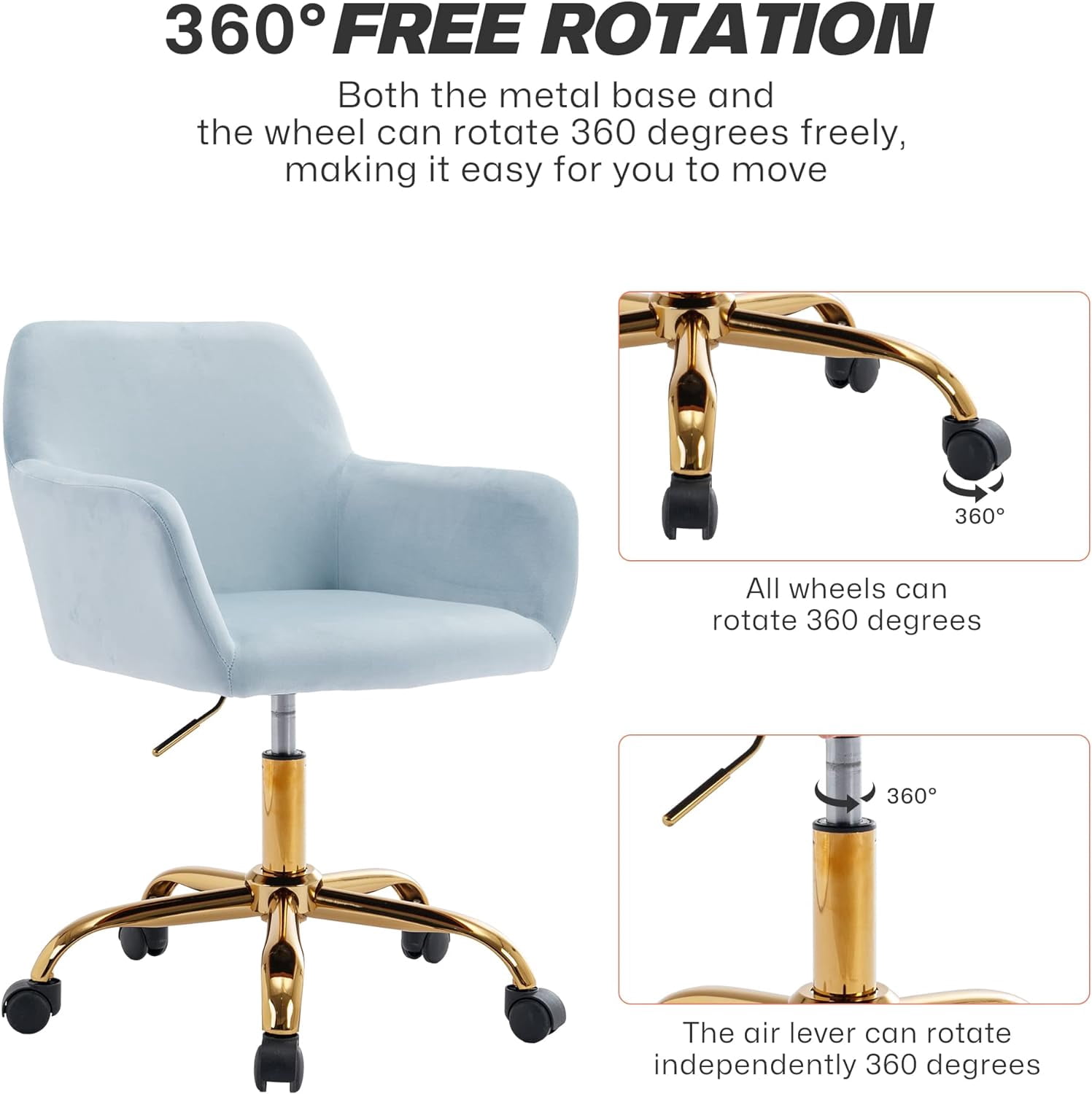 KCC Velvet office Desk Chair Teens Velvet High Back Home Makeup Adjustable Swivel Armchair, Blue