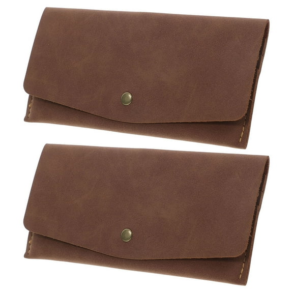 Zehuanyu  2 Pcs Business Card Holder Case Men and Women Wallet Universal Brown