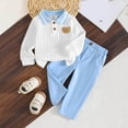 thumbnail image 2 of Akiihool Toddler Suits Toddler Baby Boy Fall Winter Outfit Contrast Color Long Sleeve Sweatshirts Stretch Jogger Pants Newborn Clothes Set Light Blue,4-5 Years, 2 of 9