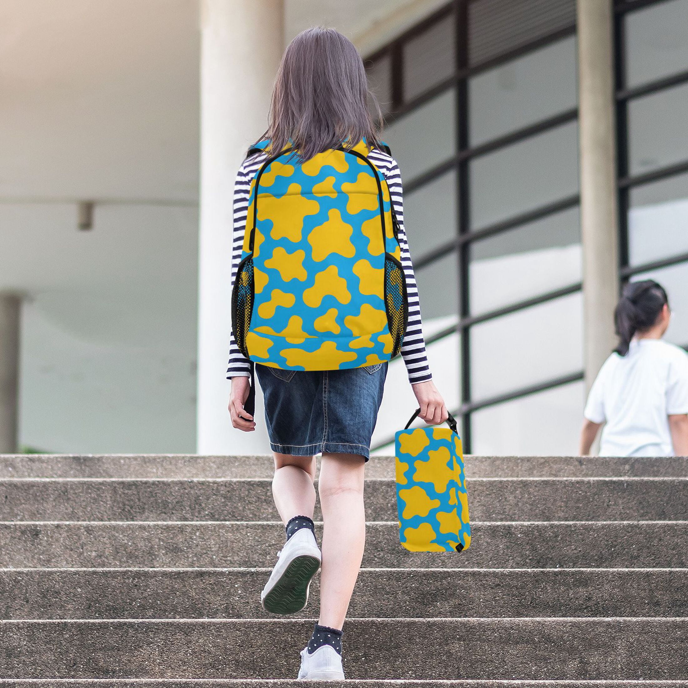 ALAZA Cow Print School Backpack Lunch Box Set Student Bookbag