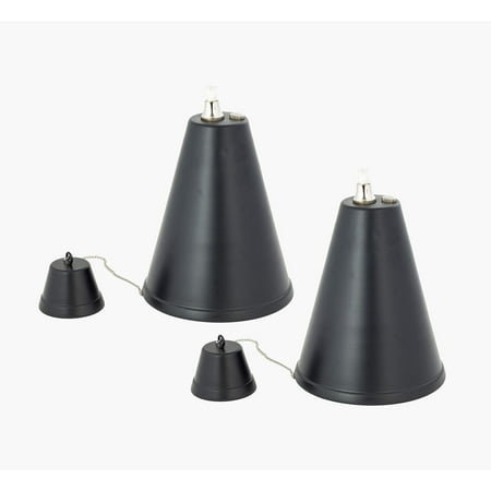 Hawaiian Cone Tabletop Oil Torch - Sophisticated Oil Lamp is Perfect as Centerpiece or Landscape Lighting - 60oz Bowl with Matching Snuffer and Fiberglass Wick, Set of 2 (Smooth Black)