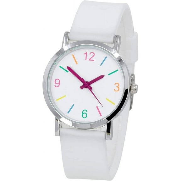 Blekon Collections Womens 35mm Case Analog Display White Silicone Buckle Strap Ladies Wrist Watch.