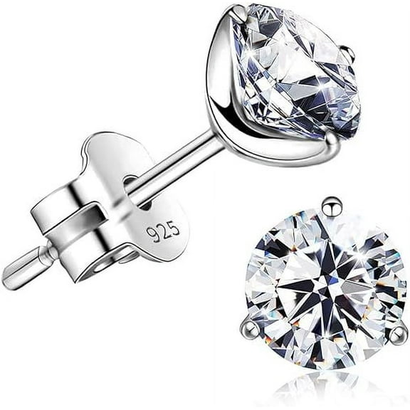 "18K Gold Plated Silver Stud Earrings – Brilliant Cut Simulated Diamond Cubic Zirconia for Women & Men"