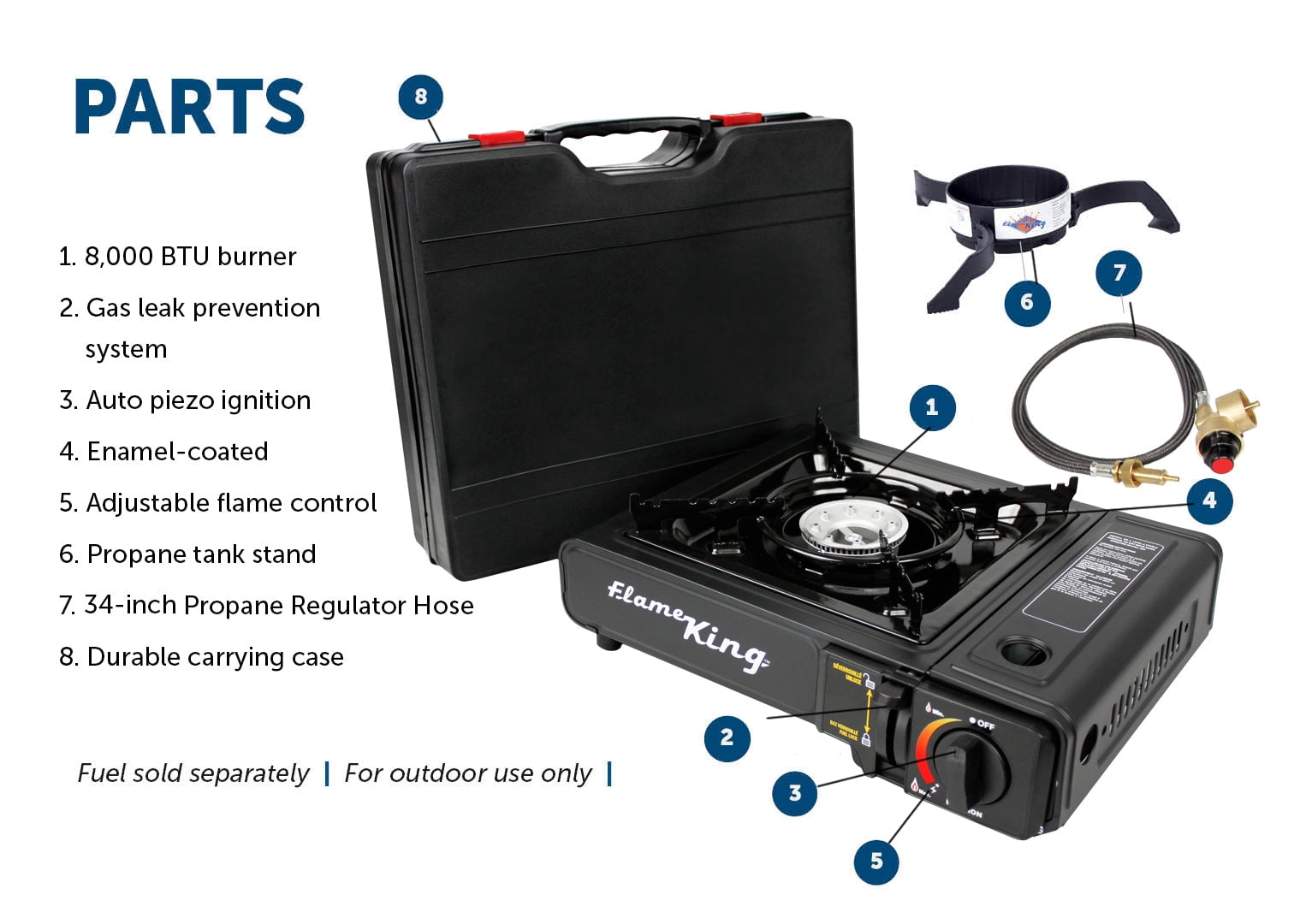 Flame King Dual Fuel Butane & Propane Gas Camping Stove with Single Burner, Portable and Great for Outdoor Cooking, Backpacking