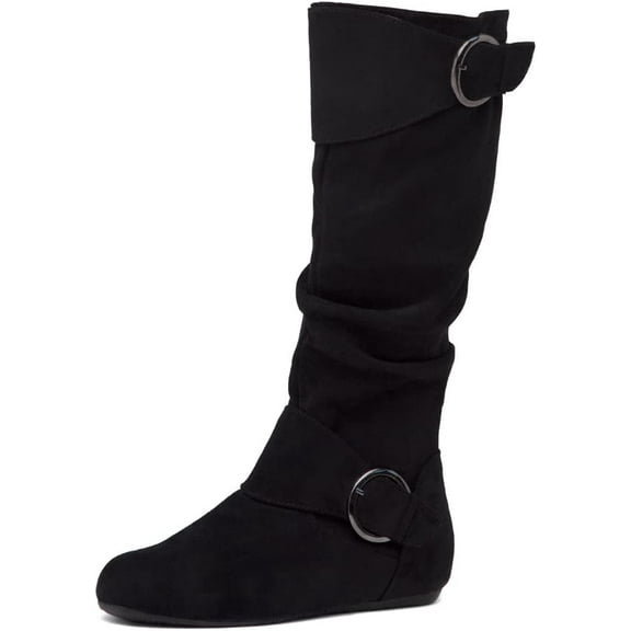 Women's Slouchy Knee High Boots, Pull On Flat Heel Boots for Fall and Winter Weather