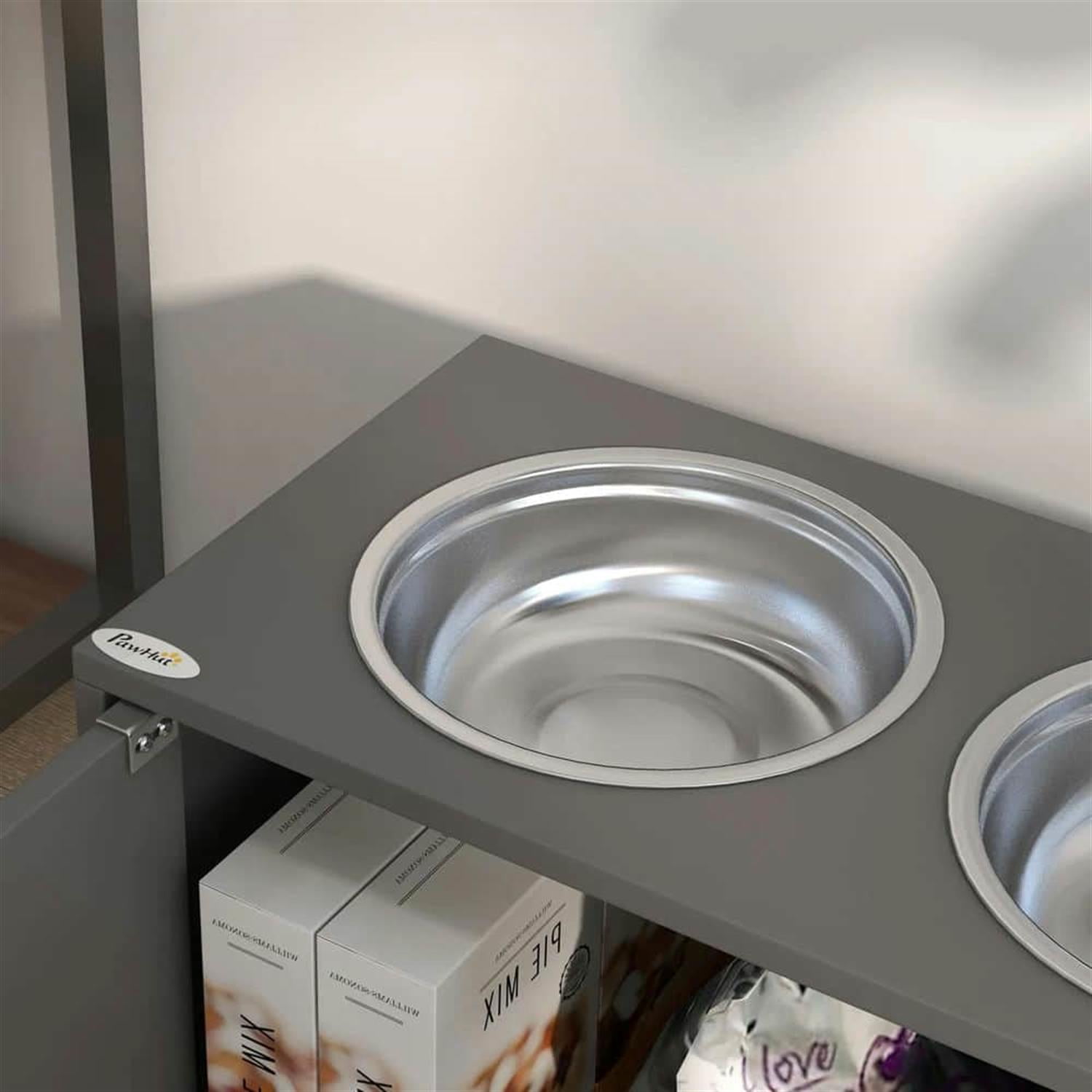 resenkos Elevated Dog Bowls with Storage, Large 44L Capacity with Storage, Pet Feeding Bowl for Indoor Dogs, Durable Design, Gray