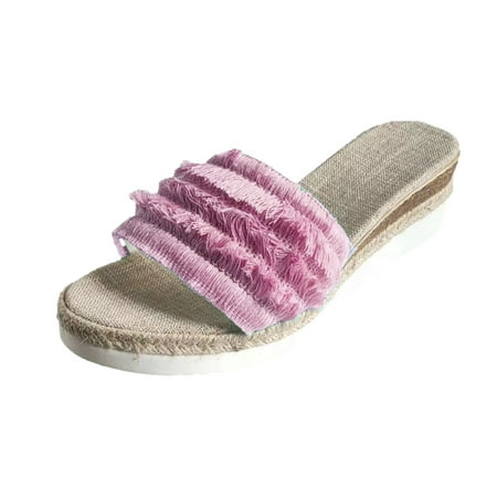 

Jsezml Espadrille Slippers for Women Open Toe Platform Wedges Sandals Bohemia Tassel Slide Sandals Slip On Causal Shoes