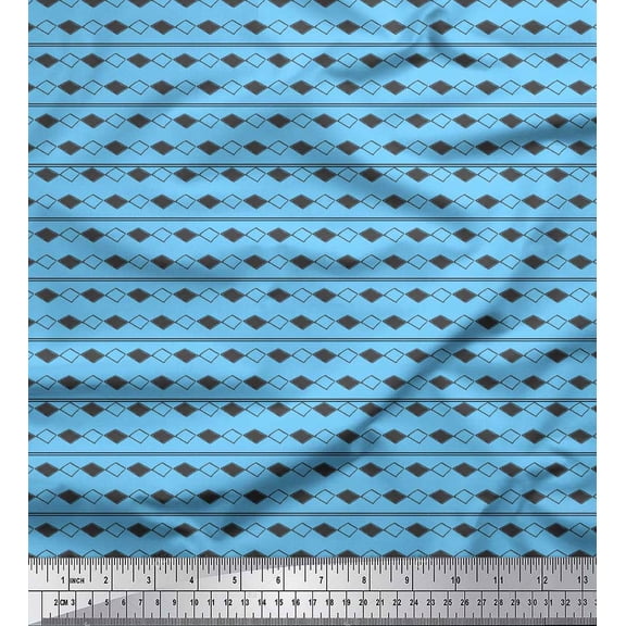 Soimoi Blue Cotton Duck Fabric Stripe & Diamond Geometric Print Fabric by the Yard 42 Inch Wide