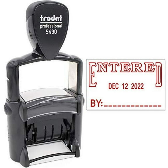 Trodat 5430 Professional Self-Inking Date Stamp with Entered - Red Ink