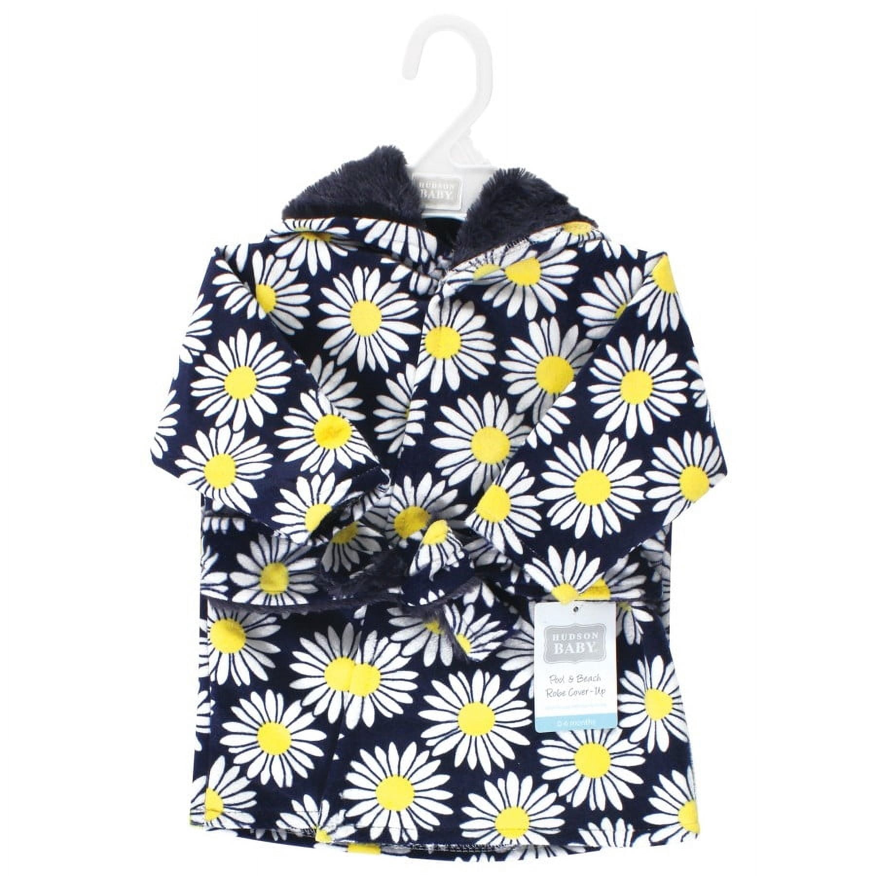 Hudson Baby Infant Girl Mink with Faux Fur Lining Pool and Beach Robe Cover-ups, Navy Daisy, 6-12 Months