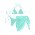 thumbnail image 4 of Three Piece Bikini Set with Triangle Halter Top Adjustable Tie Side Bottom and Matching Wrap Skirt for Women Swimwear Beachwear Green S, 4 of 5