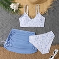 thumbnail image 2 of NIEWTR Girls' 3 Piece Set Floral Print Bikini Swimsuit with Drawstring Beach Skirt Cute Ruched Bathing Suit（Blue,12-13 Years), 2 of 6
