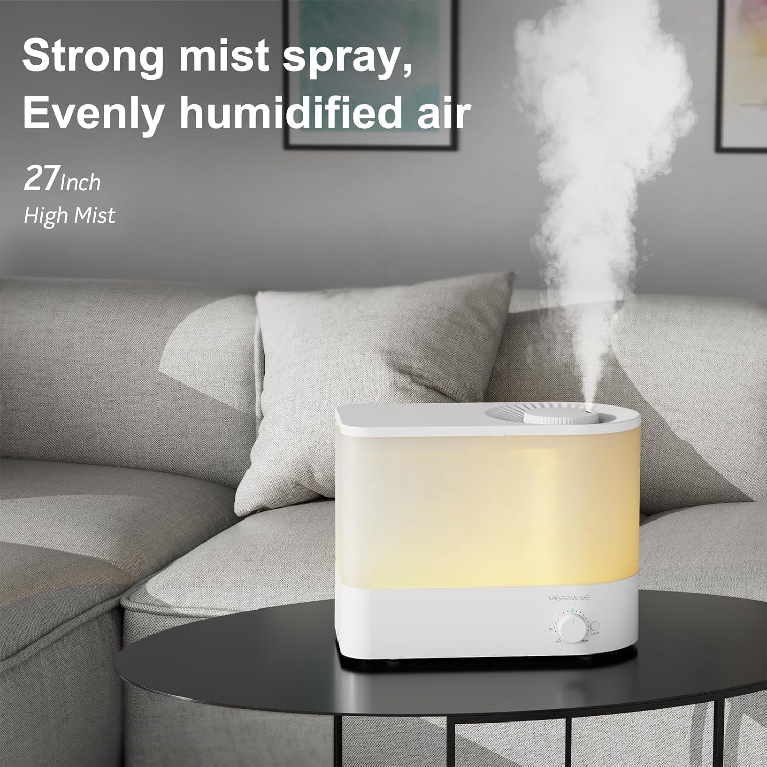 Cool Mist Ultrasonic Humidifier, Adjustable Mist Control, Quiet Operation, With a 6L top-fill and 50-hour runtime(White)