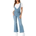 thumbnail image 1 of INSPIRAR CHIC Mono de mezclilla casual para mujer con cuello en V, cremallera y campana, pantalones de mezclilla XL color azul claro, 1 of 5