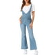 thumbnail image 1 of INSPIRAR CHIC Mono de mezclilla casual para mujer con cuello en V, cremallera y campana, pantalones de mezclilla XL color azul claro, 1 of 5