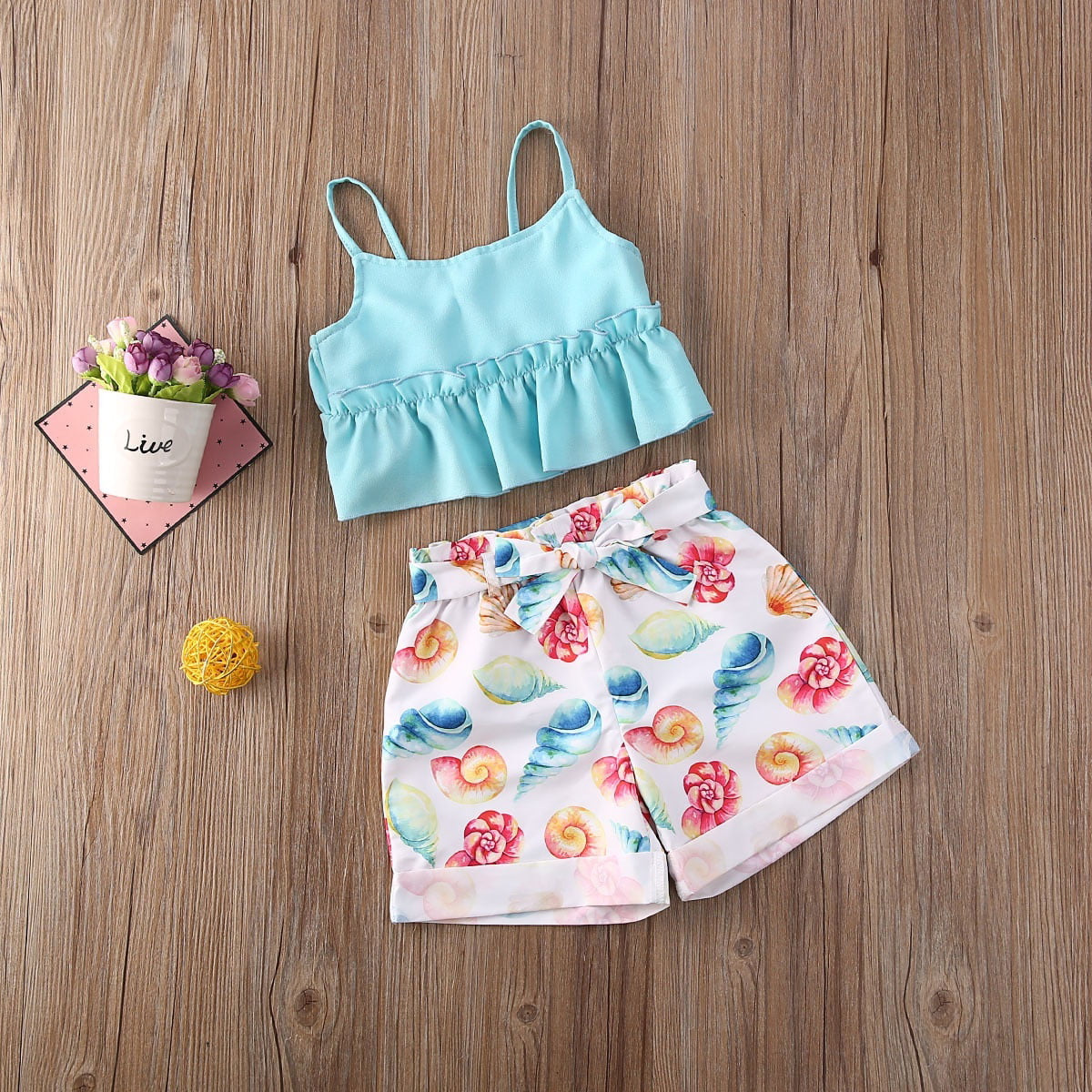 Fabal Toddler Baby Girls Short Sleeve Floral Print Tops+Shorts+Headbands Set Outfit