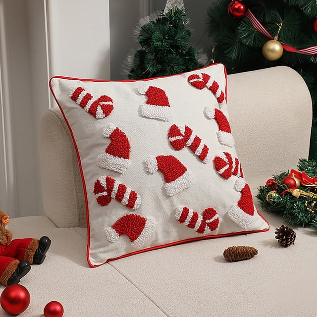 Fiudx Funda de Almohada Navideña de Terciopelo, Bordes Enrollables Tridimensionales, Franela Suave, Diseño de Copo de Nieve de Reno de Papá Noel, Cojín de Apoyo para La Cintura Del Sofá o Del Coche,