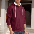 thumbnail image 2 of Men's Hoodies Fleece Button Up Drawstring Vintage Textured Jacquard Sweatshirts Thermal Classic Fit Casual Pullover Tops Red L, 2 of 4
