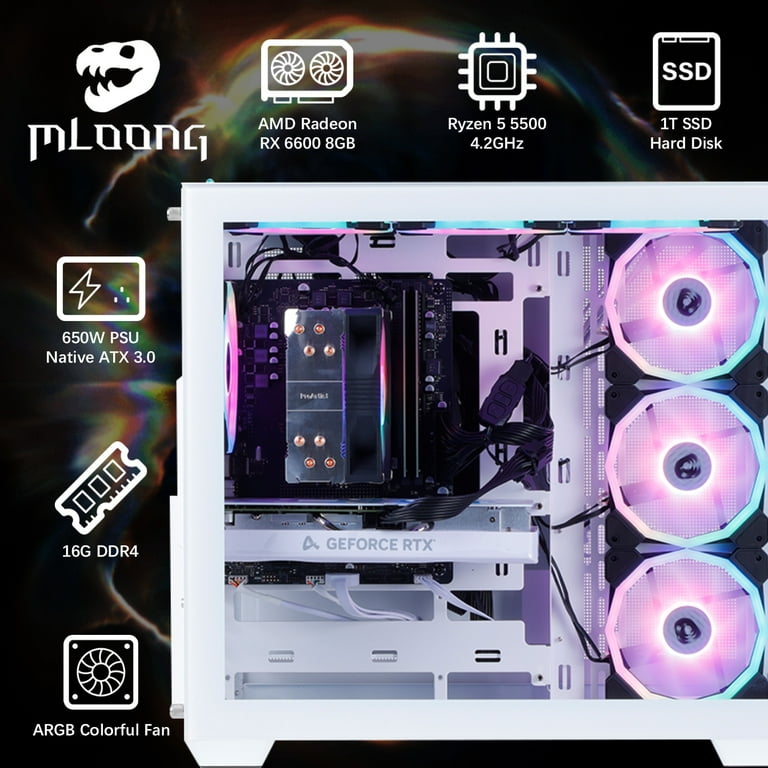 デスクトップPC RYZEN5 5500 Radeon RX 6600 16GB Mloong Gaming PC Desktop, AMD Ryzen5 5500, Radeon RX 6600