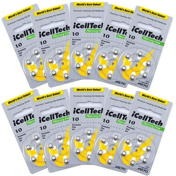 10 Packs (60 Batteries) iCellTech Size 10 Hearing Aid Batteries! 60 Batteries