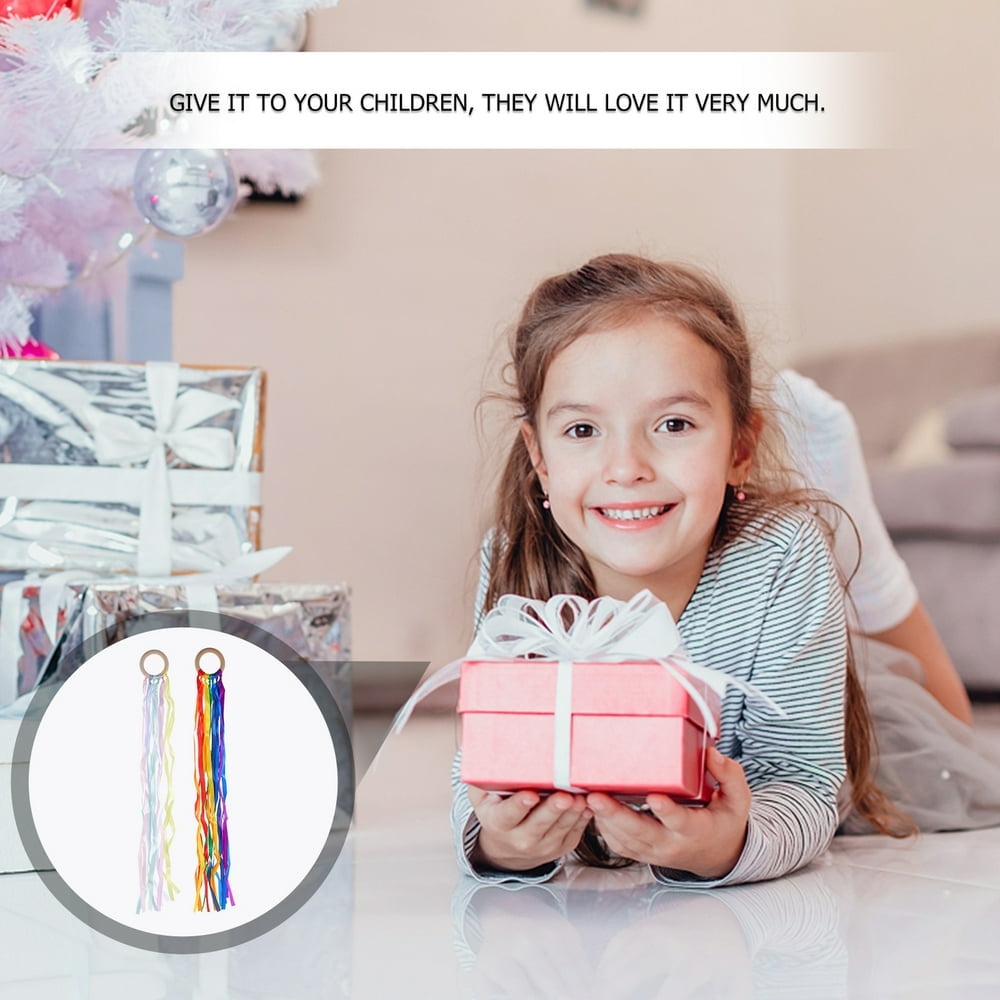 EIMELI children hand-held kites 2pcs Rainbow Hand Kite Dancing Ribbon Streamer Sensory Toys with Bracelet Ring(19.69X2.36X0.39Inch)