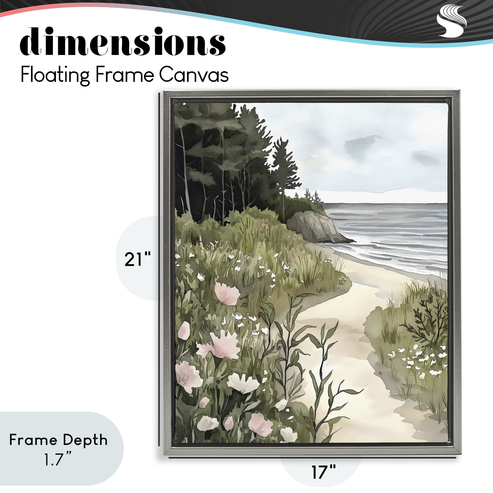 Stupell Industries Coastal Calm Floral Pathway Gray Framed Floater Canvas Wall Art, design by Riley B